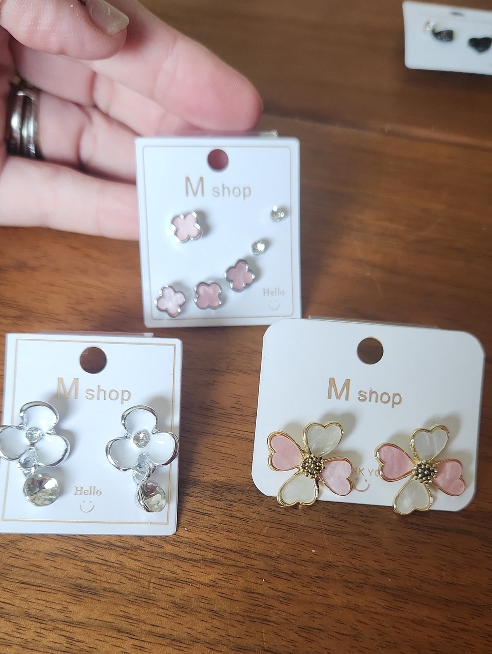 Fashion Jewelry Pink & White Floral Earring Set - 3 Pairs